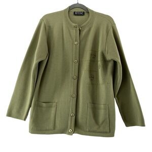 Castle of Ireland Green Sweater Cardigan Size 40 US 14 Pure Wool‎ Blend